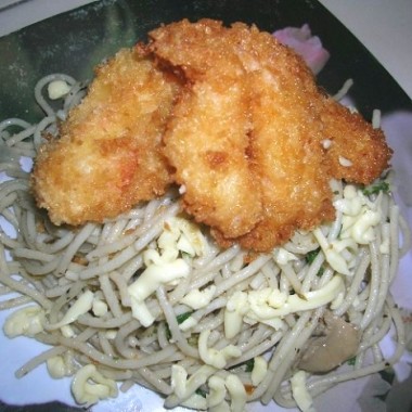 Herb and Garlic Pasta with Breaded Shrimp