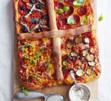 Pizza with dough stick dividers