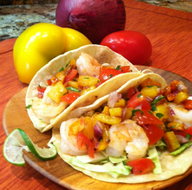 Fresh-Tomato-and-Yellow-Pepper-Salsa-with-Shrimp-or-Chicken-Tacos